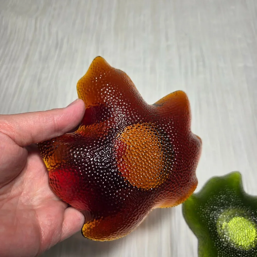 Pebbled Textured Orange Green Maple Leaf Tealights Fall Autumn Thanksgiving